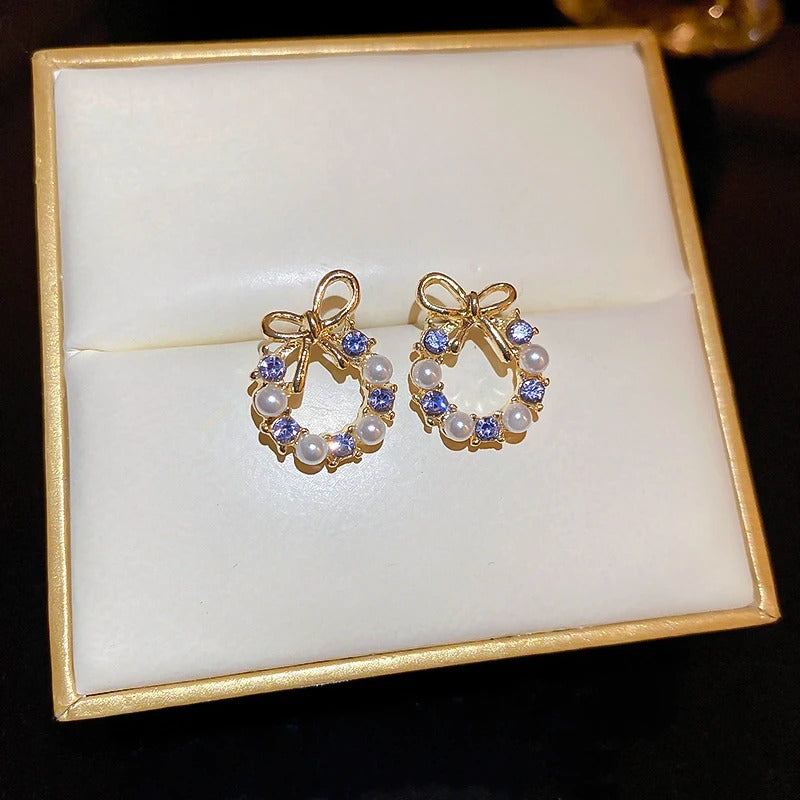 Elegant Micro Set Zircon Bowknot Pearl Pendant Earrings 2025 New Design Jewelry for Womens Girls Fashion Ear Accessories