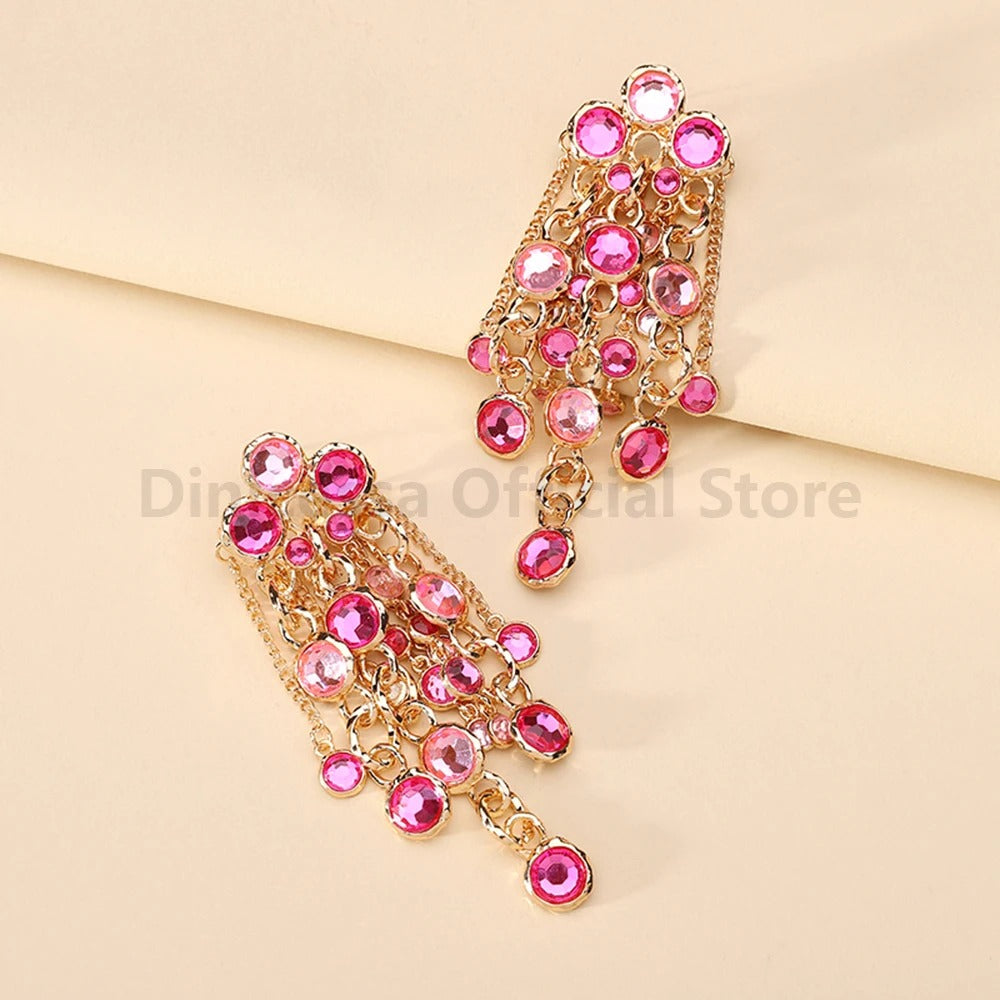 Shiny Rhinestone Decor Dangle Drop Earrings For Women Luxury Design Charm Elegant Female Wedding Party Jewelry Accessories Gift