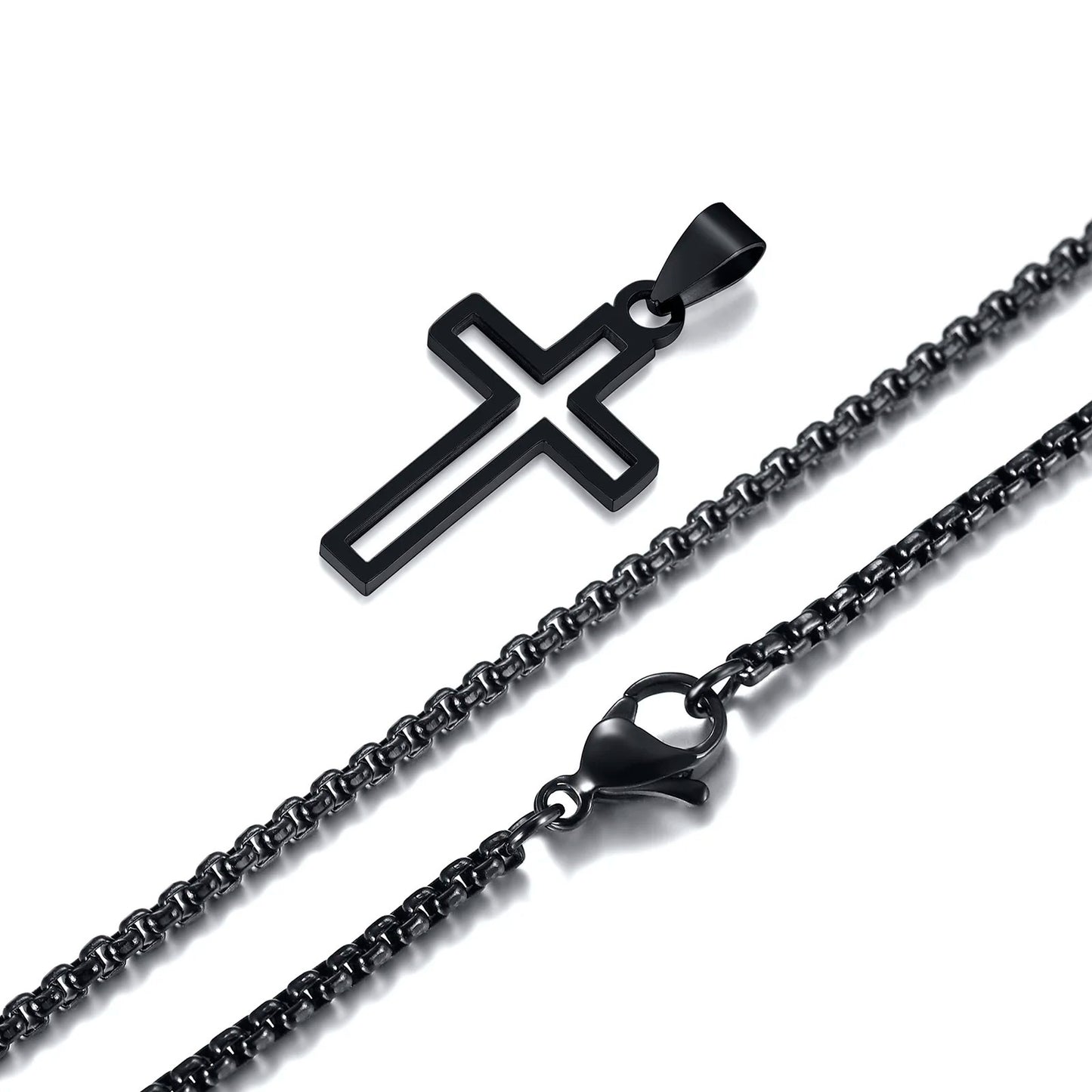 Hollow Cross Pendant Necklace Unisex Stainless Steel Faith Jewelry