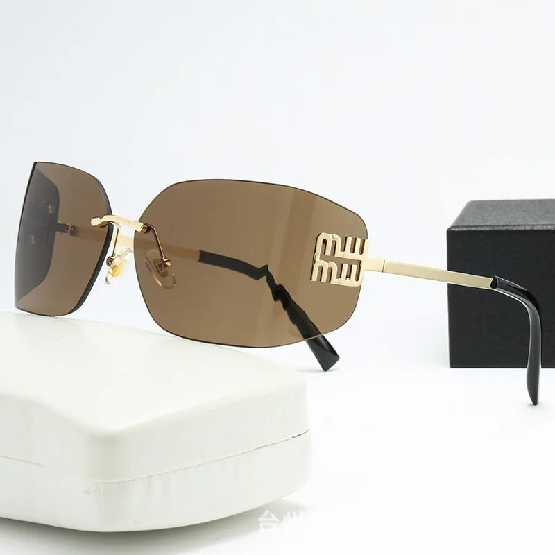 Curved One-Piece Frameless Square Sunglasses for Women UV400