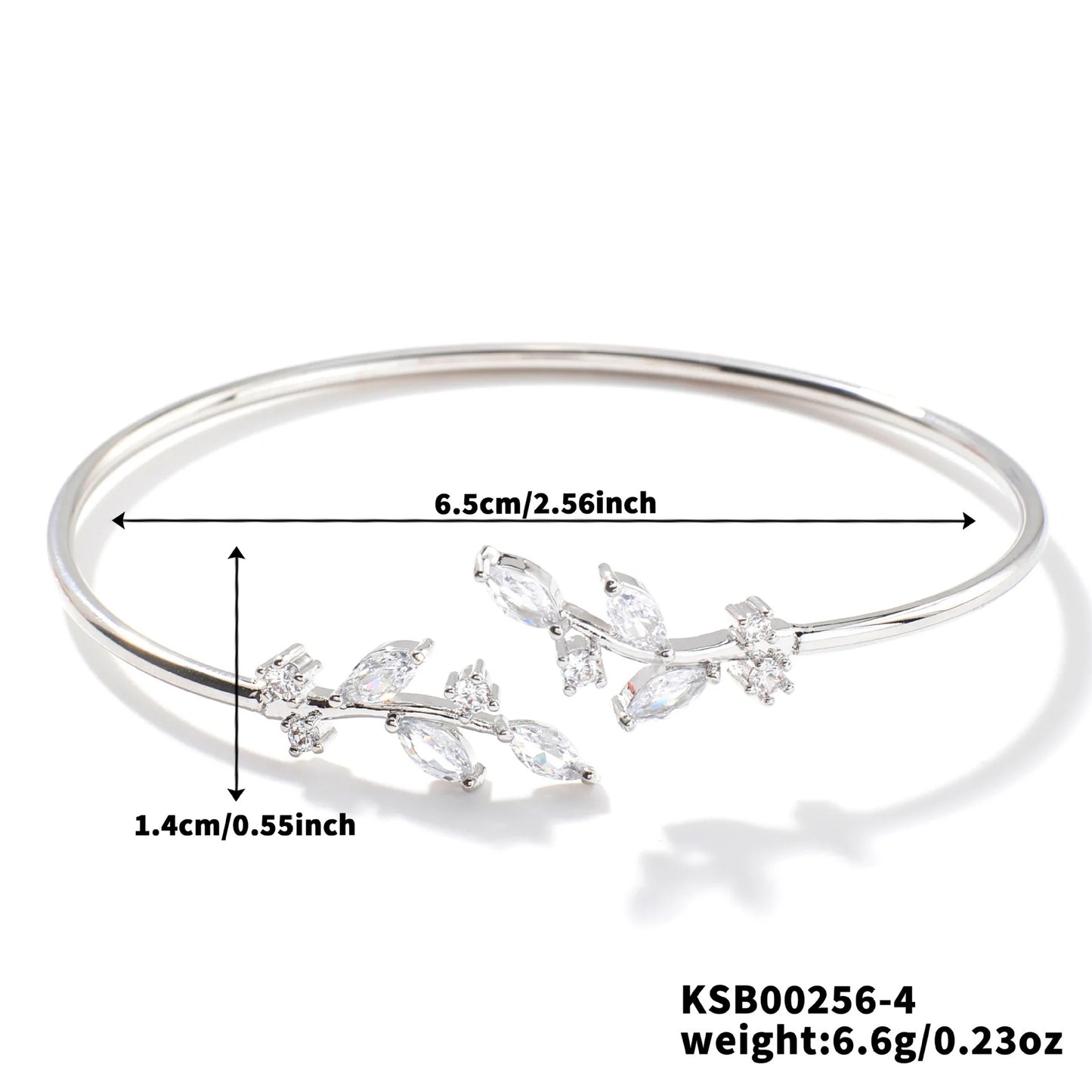 Leaf Zircon Open Bracelet Gold Color Stainless Steel Cuff Bracelet Tiny Hand Jewelry