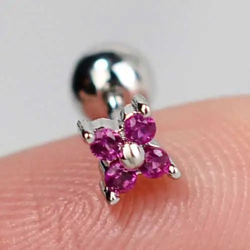 Crystal Flower Stud Earrings for Girls Sweet Red Zircon Cartilage Jewelry