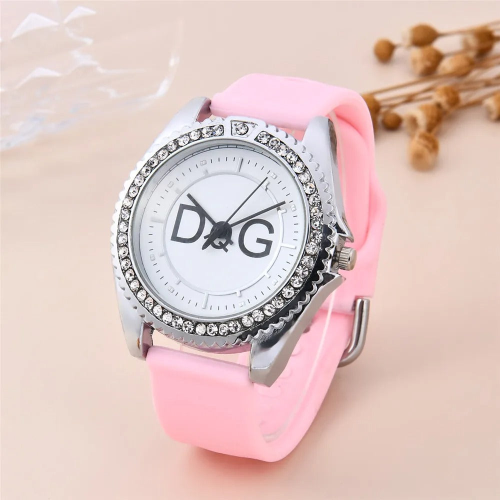 Luxury DQG Women’s Watch Leather Strap Rhinestone Inlay Quartz