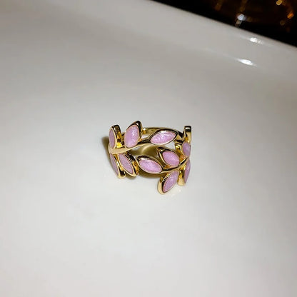Leaf Open Ring for Women, Light Luxury Colorful Oil Drop Finger Rings, Hand Jewelry, Elegant Prom Party Wedding Accessories