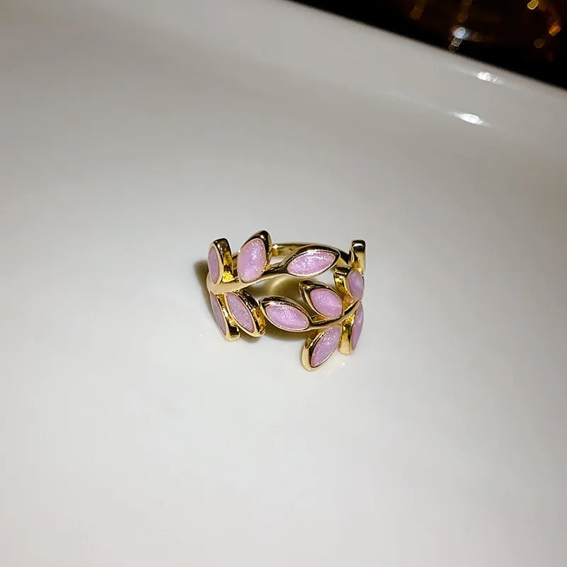 Leaf Open Ring for Women, Light Luxury Colorful Oil Drop Finger Rings, Hand Jewelry, Elegant Prom Party Wedding Accessories