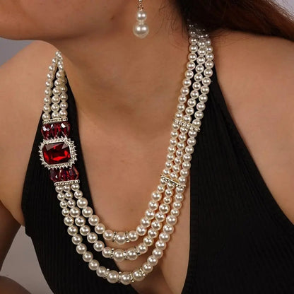Bridal Pearl & Rhinestone Jewelry Set Trendy Party Accessories