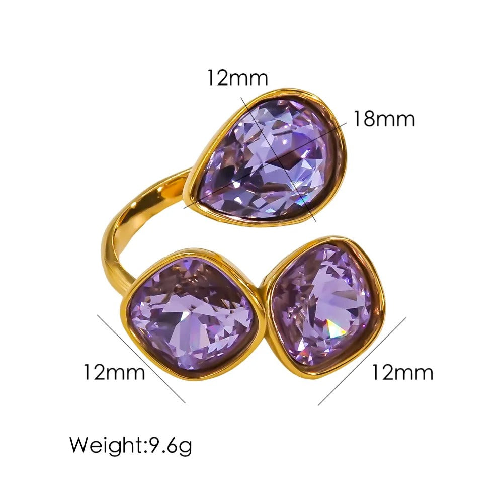 Gold Plated Open Ring with Multi-Color Crystals for Women