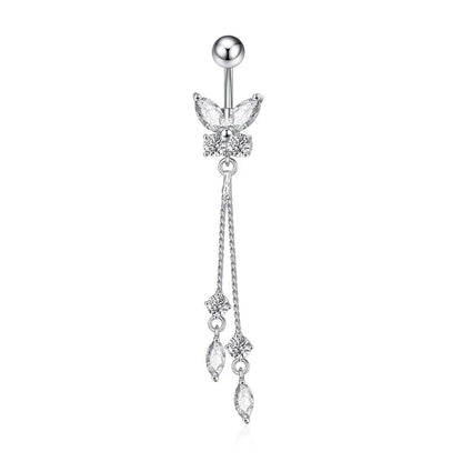 Trendy Angel Belly Button Rings Stainless Steel Zircon Butterfly for Women Body Belly Jewelry Pendant