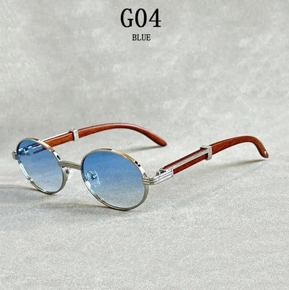 Oval Wooden Sunglasses Luxury Vintage Designer Fashion Eyewear for Men & Women