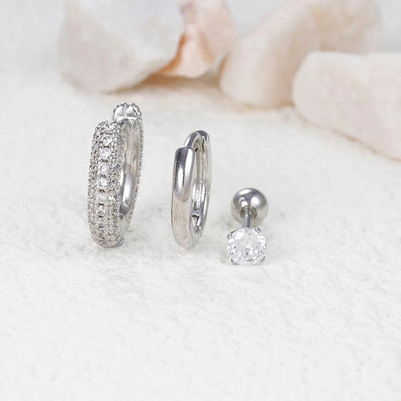 3 Piece Fashion Stainless Steel Round Star Drop Earrings Set for Women 18K Golden Plated Dangle Earring Punk Unisex Rock Jewelry