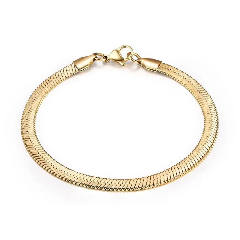 Stainless Steel Snake Chain Bracelet Gold Charm for Men & Women