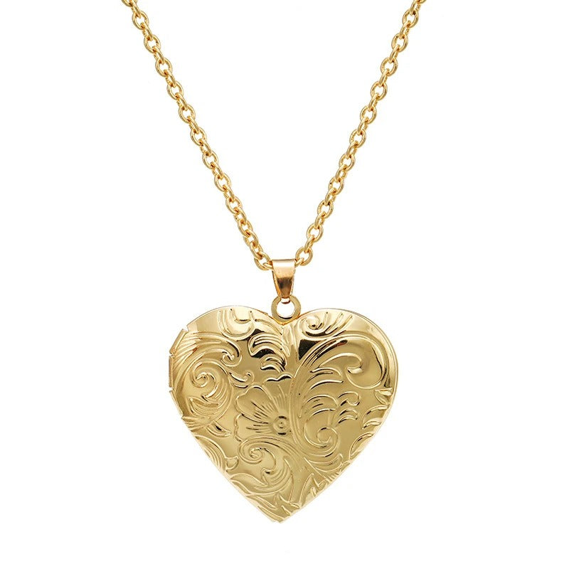 New Nordic Style Oval Carved Flower Stripe Locket Pendant Necklace Women Romantic Vintage 2 Colors Openable Photo Locket Jewelry