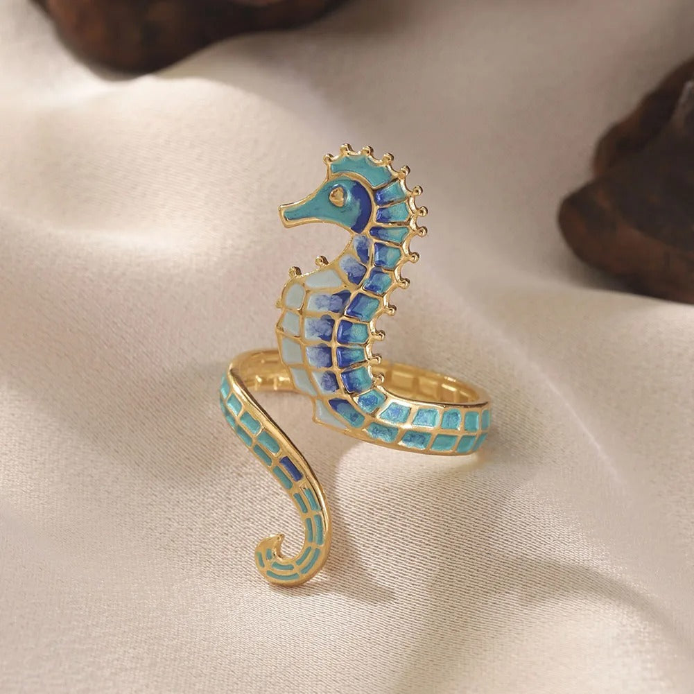 Women’s Sea Star & Seahorse Ring Stainless Steel Fashion Party Jewelry