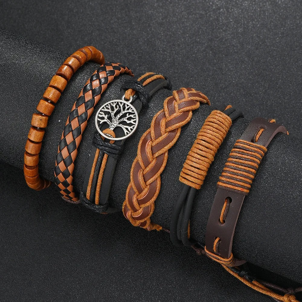 Handmade Wood Bead Wrap Bracelets Men Women Leather Jewelry