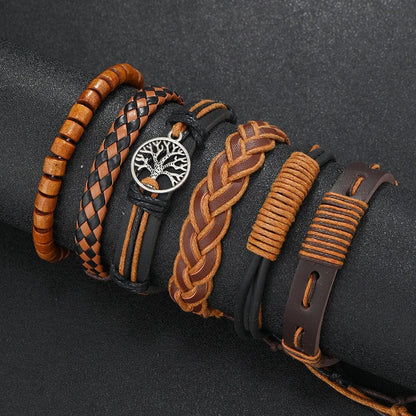 Handmade Wood Bead Wrap Bracelets Men Women Leather Jewelry