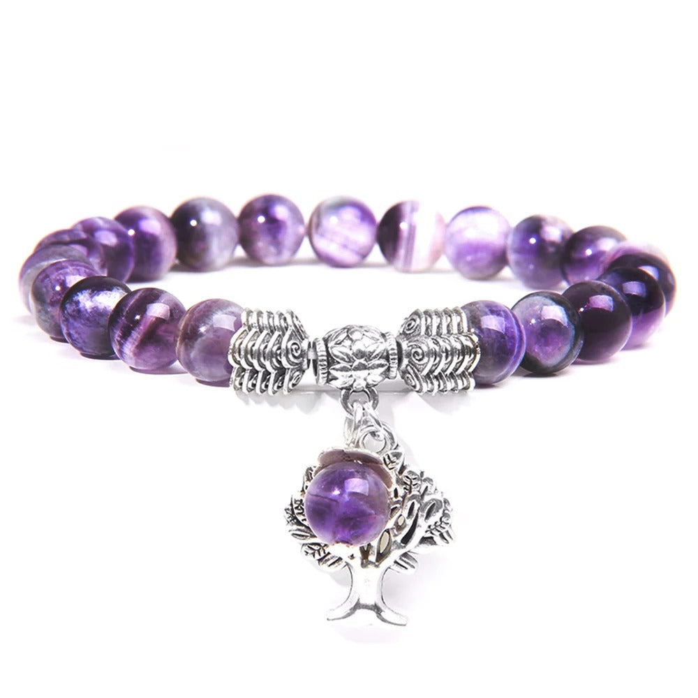 Tree Of Life Charm Bracelet Tiger Eye Natural Stone Beads Bangles Elastic Bracelets For Women Men Jewelry
