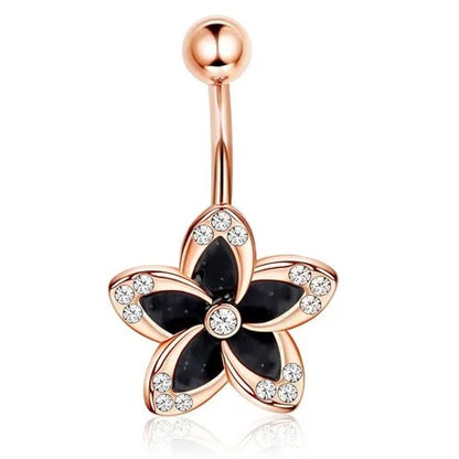 Surgical Stainless Steel Belly Button Rings for Women Girls Body Piercing with Gold Plated Brass Flower