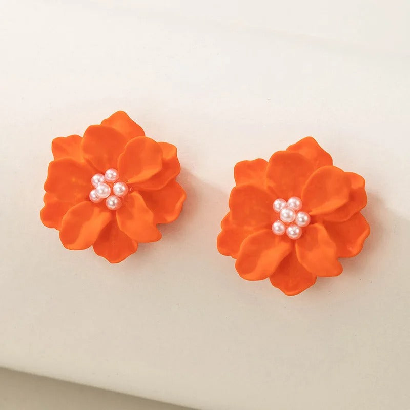 Orange White Green Floral Resin Stud Earrings Women Fashion