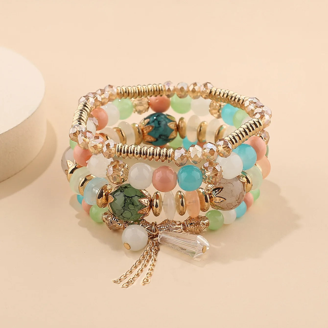 4-Pc Colorful Tassel Beaded Bracelet Set for Women
