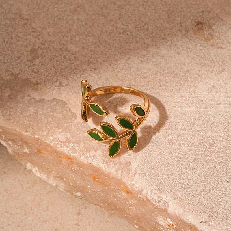 Leaf Open Ring for Women, Light Luxury Colorful Oil Drop Finger Rings, Hand Jewelry, Elegant Prom Party Wedding Accessories