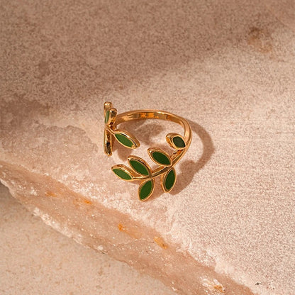 Leaf Open Ring for Women, Light Luxury Colorful Oil Drop Finger Rings, Hand Jewelry, Elegant Prom Party Wedding Accessories