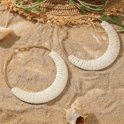 Exaggerated Multicolor Big Hoop Earrings Handmade Rattan Circle