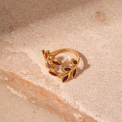 Leaf Open Ring for Women, Light Luxury Colorful Oil Drop Finger Rings, Hand Jewelry, Elegant Prom Party Wedding Accessories