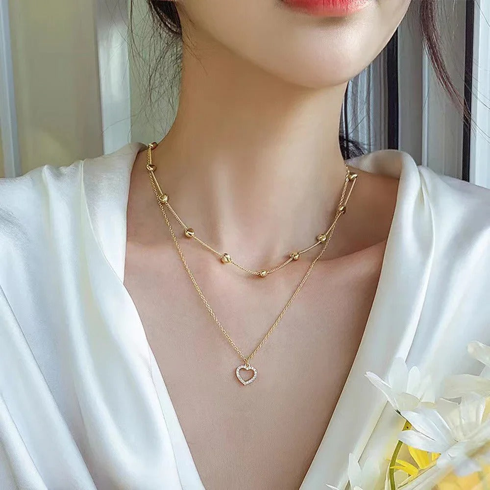 SUMENG 2025 New Fashion K-pop Pearl Choker Necklace Cute Double Layer Chain Pendant For Women Jewelry Girl Gift