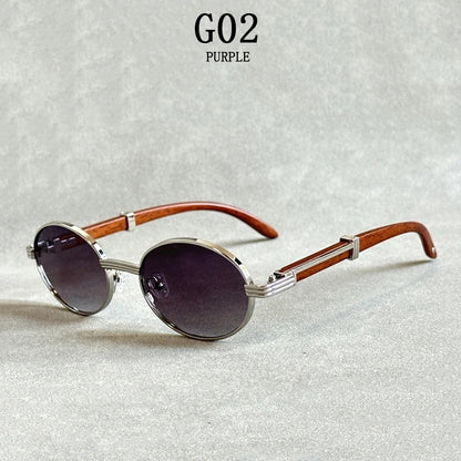 Oval Wooden Sunglasses Luxury Vintage Designer Fashion Eyewear for Men & Women
