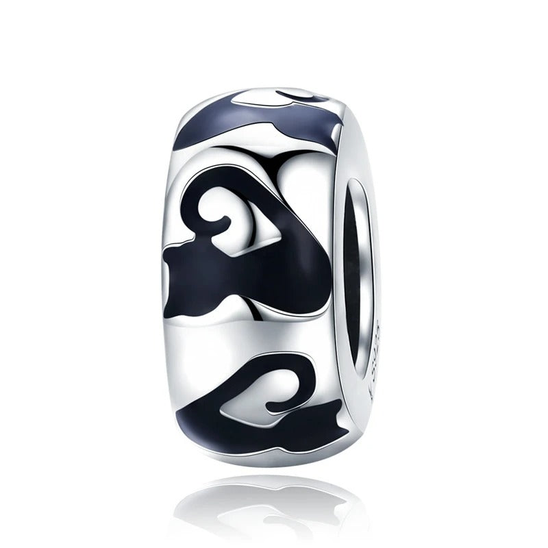 Sterling Silver Cat Feather Spacer Beads Round Charm Bracelet Jewelry