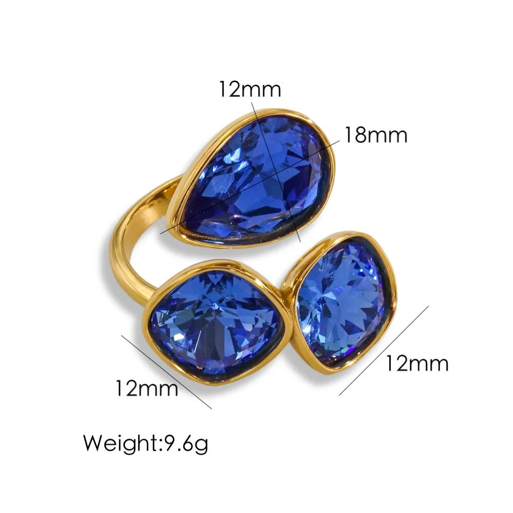 Gold Plated Open Ring with Multi-Color Crystals for Women
