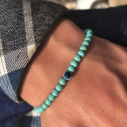 4mm Evil Eye Bracelet Natural Obsidian & Hematite Beads Men