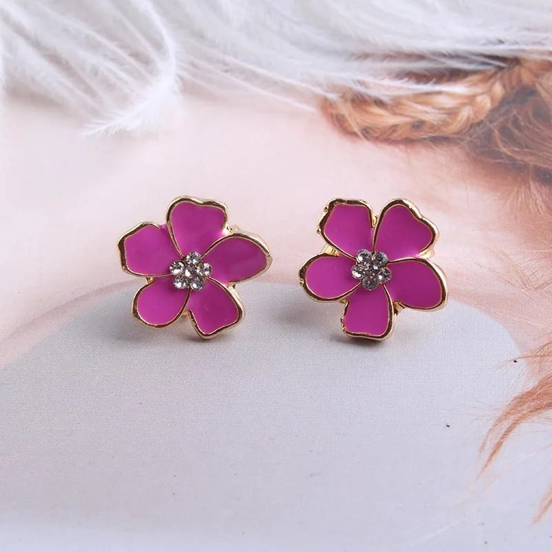 Korea Style Flower Shape Enamel Clip on Earrings Without Piercing for Girls Party Cute Lovely No Hole Ear Clip jewelry.