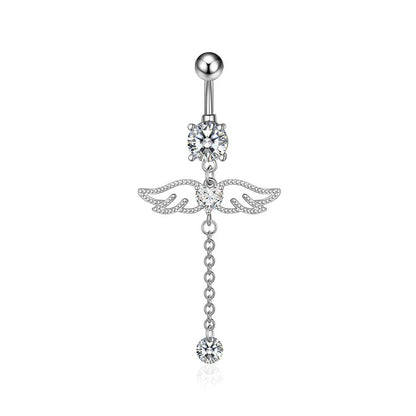 Trendy Angel Belly Button Rings Stainless Steel Zircon Butterfly for Women Body Belly Jewelry Pendant