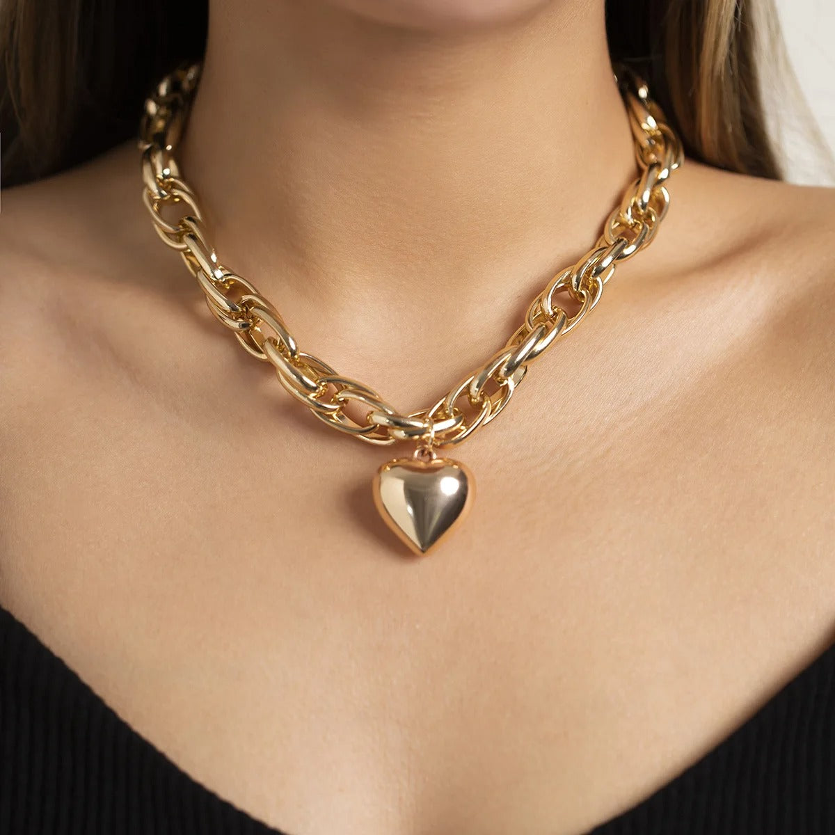 Big Ball Beaded Chain and Heart Pendant Necklace for Women Trendy Choker Collar on the Neck Accessories 2025 Fashion Jewelry