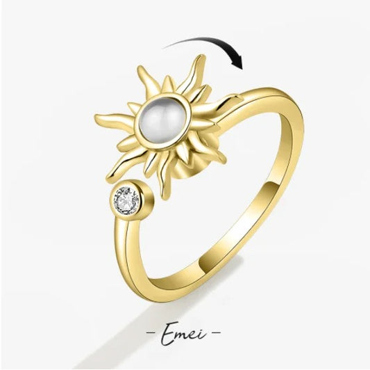 Anti Stress Anxiety Fidget Rings for Women Stainless Steel Spinner Sunflower Sun Star Ring Trendy Jewelry Gift.