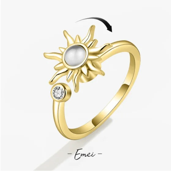 Anti Stress Anxiety Fidget Rings for Women Stainless Steel Spinner Sunflower Sun Star Ring Trendy Jewelry Gift.