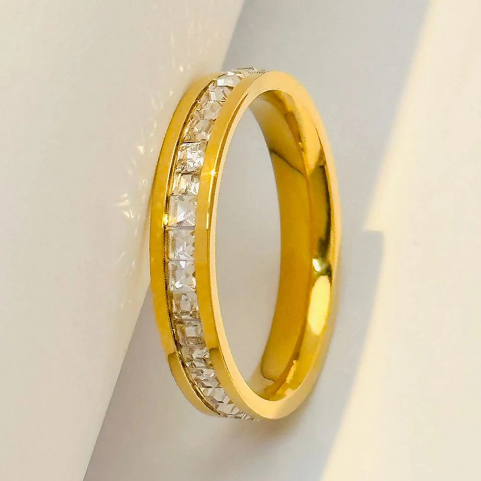 Classic Zircon Stainless Steel Ring for Women Gold & Silver Engagement Jewelry