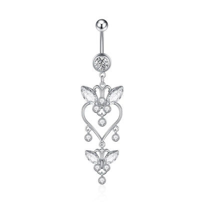 Trendy Angel Belly Button Rings Stainless Steel Zircon Butterfly for Women Body Belly Jewelry Pendant
