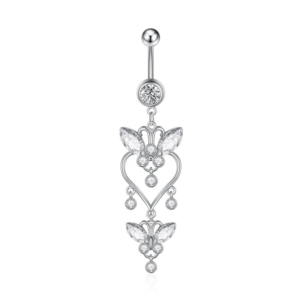 Trendy Angel Belly Button Rings Stainless Steel Zircon Butterfly for Women Body Belly Jewelry Pendant