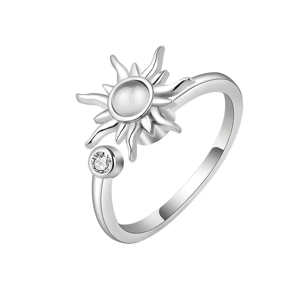 Anti Stress Anxiety Fidget Rings for Women Stainless Steel Spinner Sunflower Sun Star Ring Trendy Jewelry Gift.