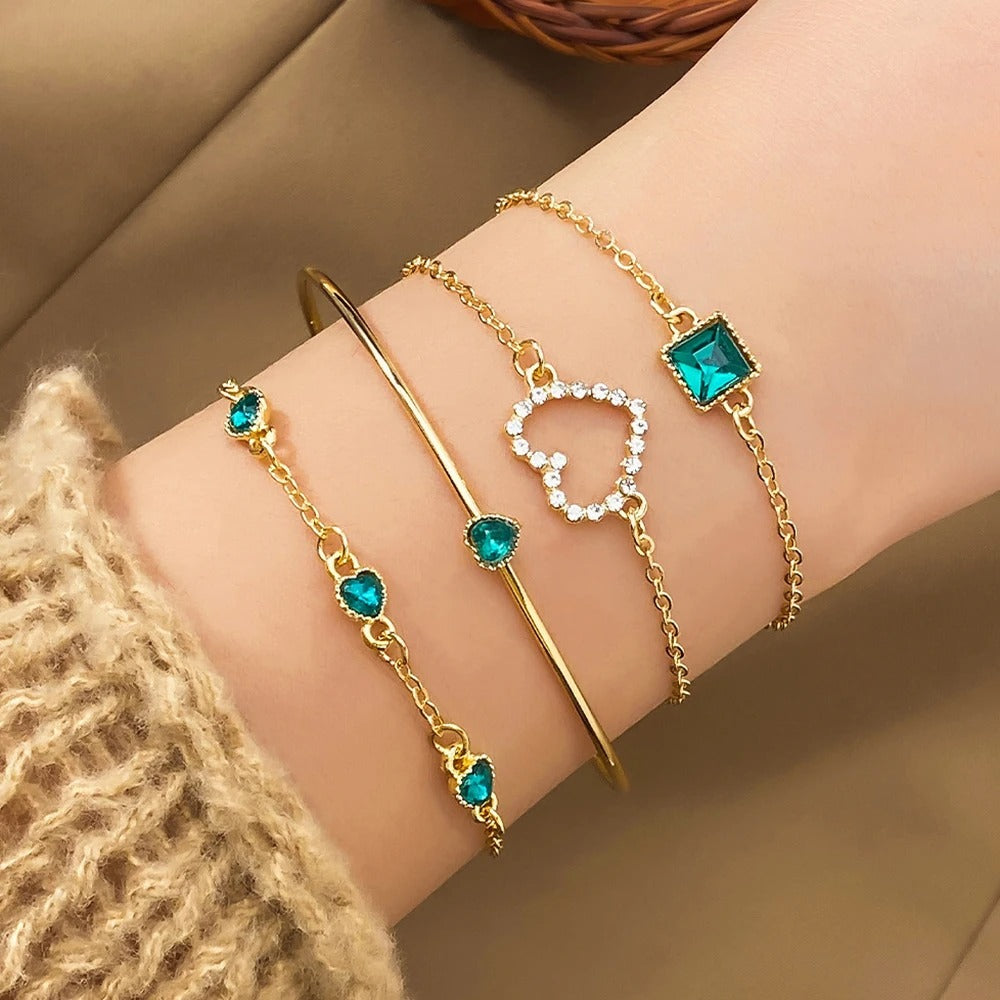 Fashionable Snake Gemstone Bangle Bracelet Set for Women Birthday Party