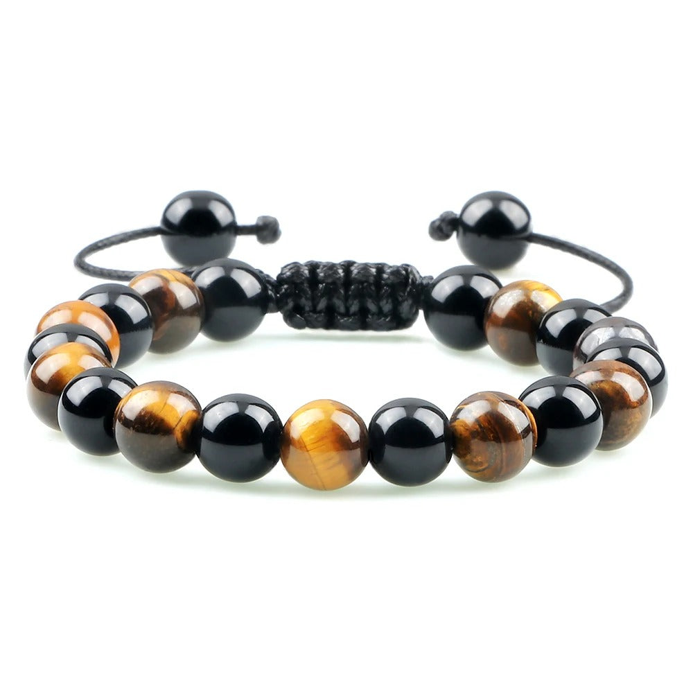 Natural Black Onyx & Tiger Eye Bead Bracelet Men Women Yoga