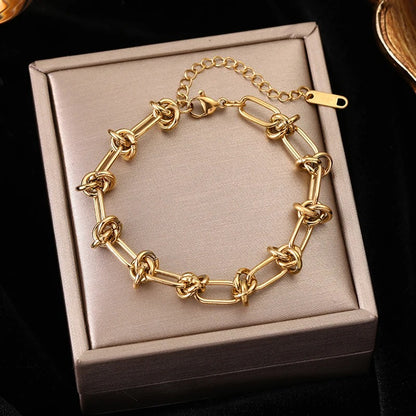 EILIECK Twisted Stainless Steel Bracelet – 18K Gold Plated Women’s Bangle, Waterproof Trendy Jewelry Gift