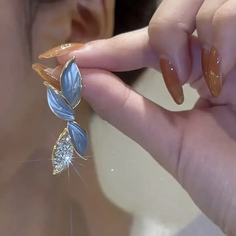 Korean Grey Leaf Stud Earrings for Women Trendy Sweet Fashion Jewelry