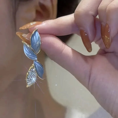 Korean Grey Leaf Stud Earrings for Women Trendy Sweet Fashion Jewelry