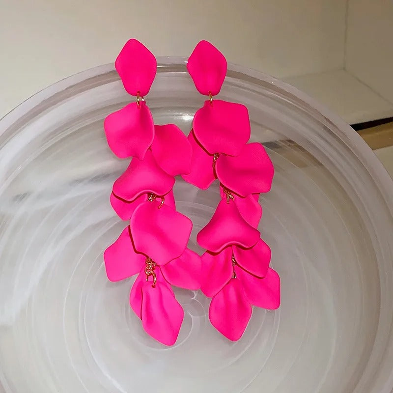 Stylish Multicolored Flower Earrings For Woman Delicate Petal Tassel Stud Earring Temperament Everyday Party Accessories