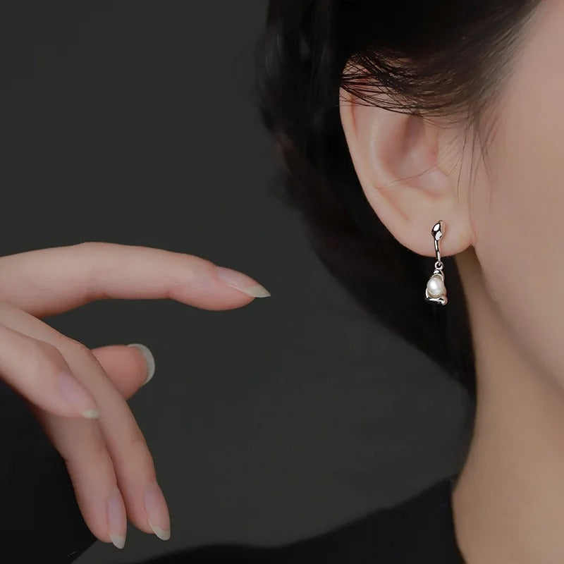 Silver Drop Earrings Hoop Pearl Leaf Vintage Irregular For Women Girl Gift Fashion Jewelry