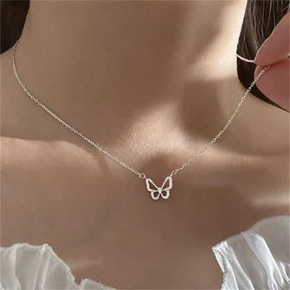 New Shiny Butterfly Necklace Ladies Exquisite Double Layer Chain Necklace Jewelry for Ladies Gift