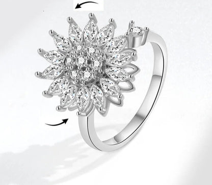 Sunflower Anxiety Spinner Ring for Women Butterfly Charm Fidget Ring